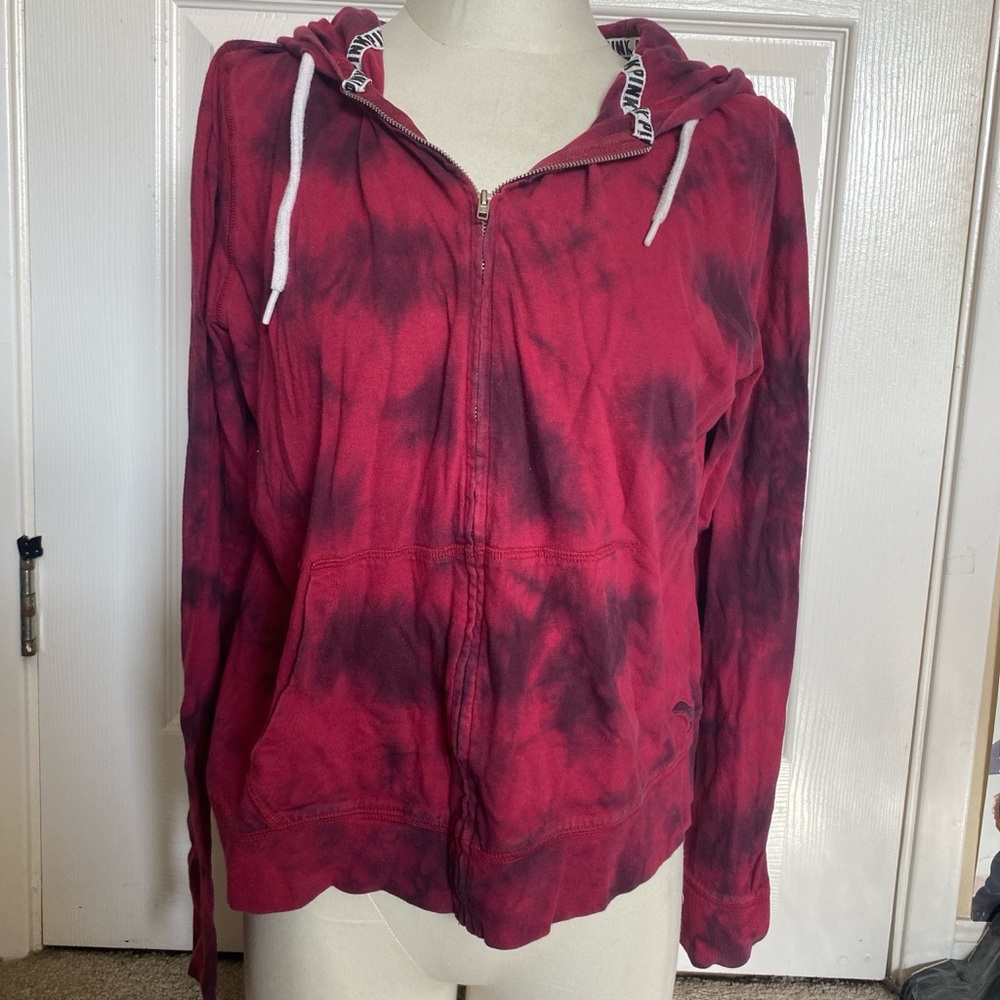 Women's Red and Black Tie-Dye Hoodie Jacket
